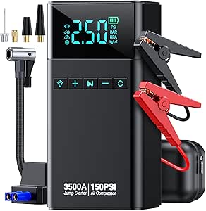 Heavy-Duty Car Battery Booster & Tire Inflator – Smart LCD & Emergency Light