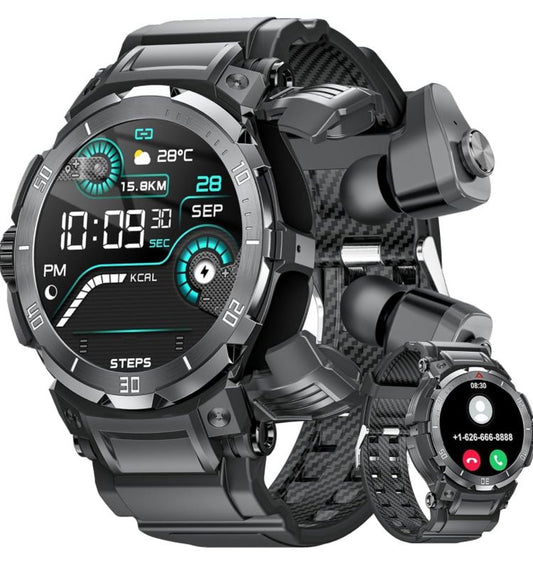 Smart Watch with Earbuds 3 in 1 Round Fitness Tracker 1.28inch Smartwatch for Men